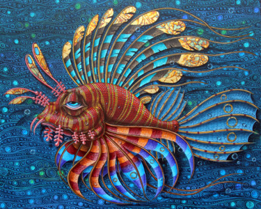 Schilderij getiteld "Pterois (Op/#2519)" door Victor Molev, Origineel Kunstwerk, Olie