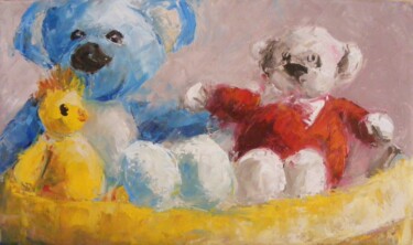 Peinture intitulée "Piou piou et les lu…" par Catherine Dufrene (Katy), Œuvre d'art originale, Huile