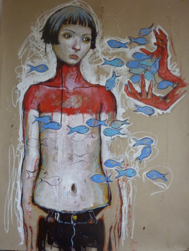 Peinture intitulée "sur sa fourrure l'o…" par Catherine Cornec, Œuvre d'art originale, Huile