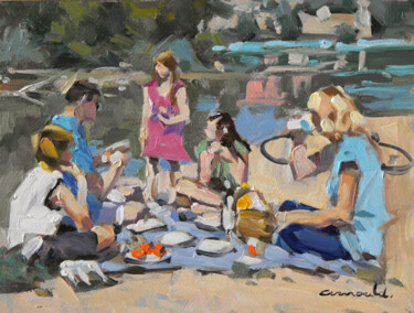 Peinture intitulée "Pochade pique-nique…" par Christian Arnould, Œuvre d'art originale, Huile