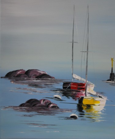 Peinture intitulée "Mouillage dans l'av…" par Patrice Butel, Œuvre d'art originale, Huile