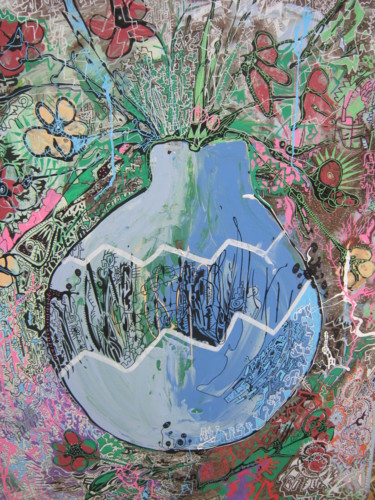 Peinture intitulée "vase ampoule brisè!" par Girerd Christophe, Œuvre d'art originale, Acrylique