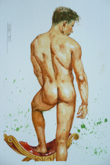 Pintura titulada "WATERCOLOR MALE NUD…" por Hongtao Huang, Obra de arte original, Acuarela