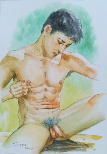Pintura intitulada "WATERCOLOR PAINTING…" por Hongtao Huang, Obras de arte originais, Aquarela