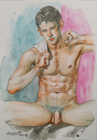 绘画 标题为“WATERCOLOR - Bather…” 由Hongtao Huang, 原创艺术品, 水彩