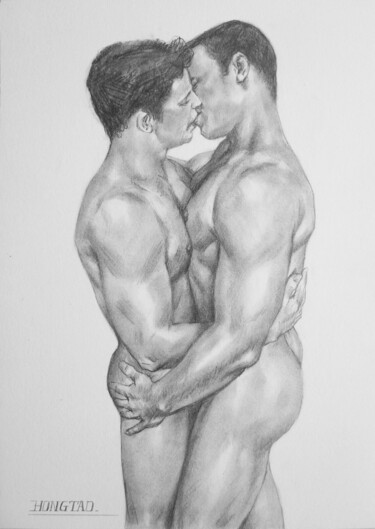 Drawing titled "Drawing- men #18078" by Hongtao Huang, Original Artwork, Charcoal