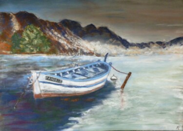 Peinture intitulée "La barque sur un la…" par Philippe Allier, Œuvre d'art originale, Pastel