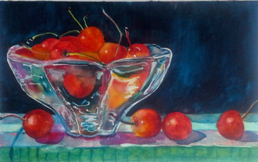 Картина под названием "Cherries in crystal…" - Agnes Mclaughlin, Подлинное произведение искусства, Акварель