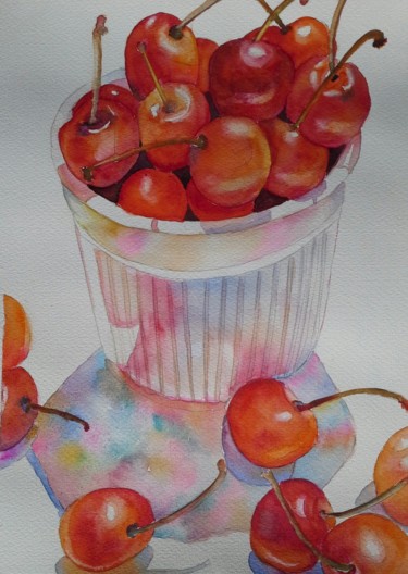 Картина под названием "Vibrant bowl of che…" - Agnes Mclaughlin, Подлинное произведение искусства, Акварель