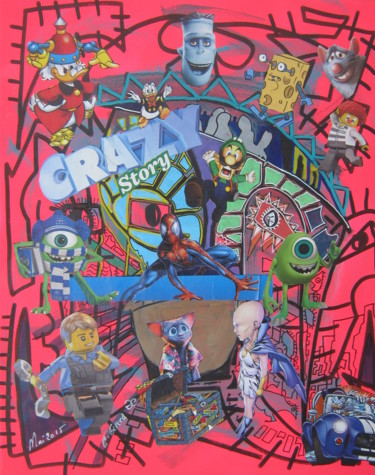 Peinture intitulée "crazy stories" par Girerd Christophe, Œuvre d'art originale, Collages