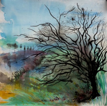 Peinture intitulée "Derrière il y a dem…" par Clau Redier-Clément, Œuvre d'art originale, Aquarelle