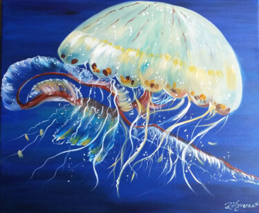 meduse - acrylique sur toile originale Painting titled "meduse - acrylique…" by Patricia Giroldini Hyvernat, Original Artwork, Acrylic Mounted on Wood Stretcher f…