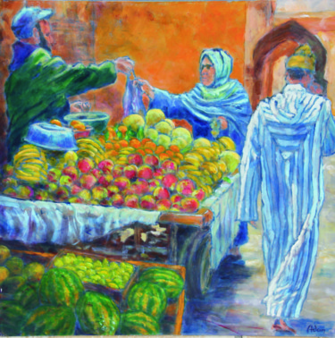 Peinture intitulée "marchand ambulant a…" par Michel Adam, Œuvre d'art originale, Acrylique