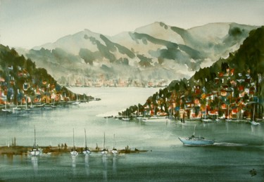 Il lago vicino a Como Painting titled "Il lago vicino a Co…" by Tito Fornasiero, Original Artwork, Watercolor