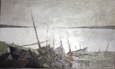 Peinture intitulée "Bateaux-gris" par Catherine Decressac, Œuvre d'art originale