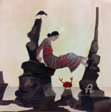 Peinture intitulée "Attention crabe !" par Catherine Decressac, Œuvre d'art originale