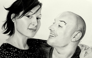 图画 标题为“portrait couple au…” 由Samos17 Portraitiste, 原创艺术品, 铅笔