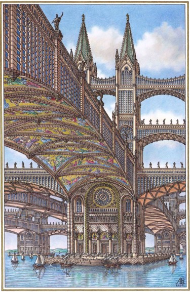Drawing titled "Мосты мечты" by Artur Skizhali Veis, Original Artwork, Ink