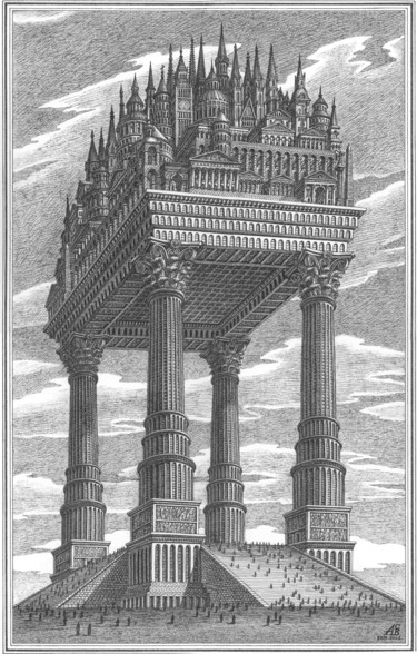 Drawing titled "Волшебный город" by Artur Skizhali Veis, Original Artwork, Ink