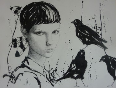 Peinture intitulée "tête" par Catherine Cornec, Œuvre d'art originale, Encre