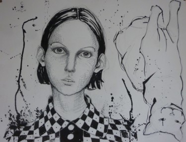 Peinture intitulée "tête" par Catherine Cornec, Œuvre d'art originale, Encre