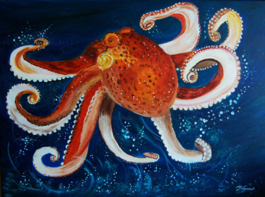 绘画 标题为“octopus  - acryliqu…” 由Patricia Giroldini Hyvernat, 原创艺术品, 丙烯 安装在木质担架架上