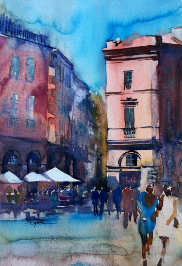 Painting titled "Le grand Balcon Pla…" by Isabelle Seruch Capouillez, Original Artwork, Watercolor