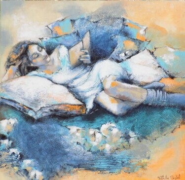 Lecture Peinture intitulée "Lecture" par Nathalie Montel, Œuvre d'art originale, Acrylique Monté sur Châssis en bois