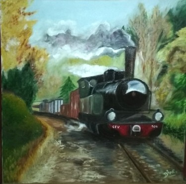 Peinture intitulée "Nostalgie ferroviai…" par Nadine Bichon, Œuvre d'art originale, Huile