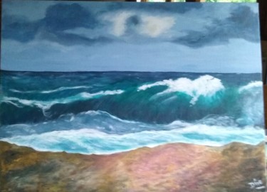 Peinture intitulée "La vague" par Nadine Bichon, Œuvre d'art originale