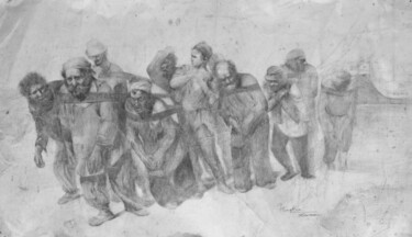 Old Drawing portrait Barge Haulers on the Volga man Drawing titled "Old Drawing portra…" by Hongtao Huang, Original Artwork, Charcoal