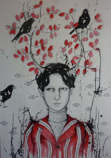 Peinture intitulée "variation sur un ma…" par Catherine Cornec, Œuvre d'art originale, Encre