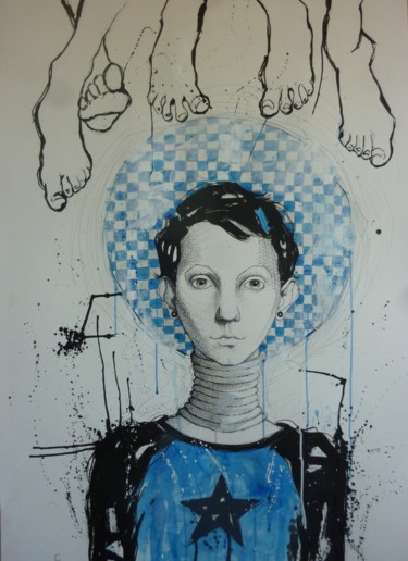 Peinture intitulée "variation sur un ma…" par Catherine Cornec, Œuvre d'art originale, Encre