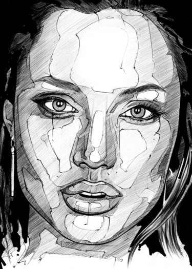Disegno intitolato "Angelina.jpg" da Paolo Luino, Opera d'arte originale, Biro