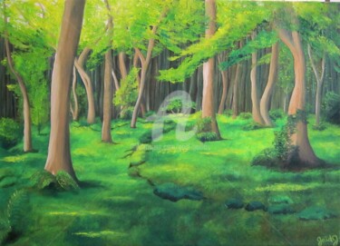 Painting titled "Sous-Bois" by Gaïdg, Original Artwork, Oil Mounted on Wood Stretcher frame