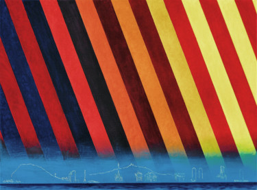 Barcelona (The abstraction of cities n° 2) Peinture intitulée "Barcelona (The abst…" par Christian Girault, Œuvre d'art originale, Huile Monté sur Châssis en bois