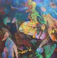 Peinture intitulée "boschblue" par Christophe Challier, Œuvre d'art originale, Huile