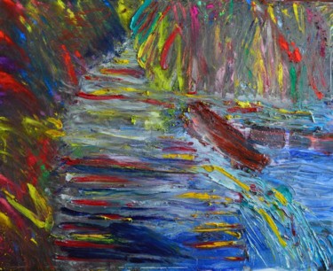 Painting titled "Ribeir" by Gritodetinta, Original Artwork, Pastel Mounted on Wood Stretcher frame