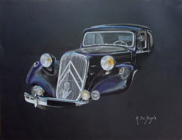 Dessin intitulée "Traction AV Citröen" par Michel De Ruyck, Œuvre d'art originale, Pastel Monté sur Carton