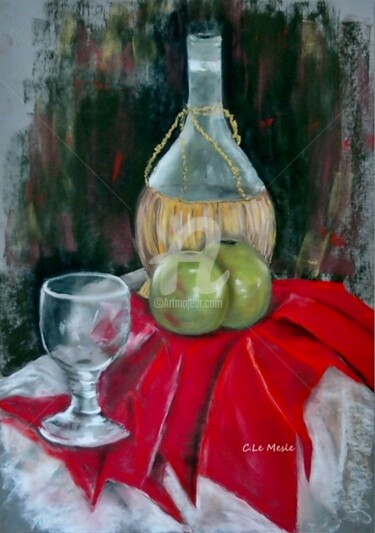 Pommes Vertes Peinture intitulée "Pommes Vertes" par Chantal Le Mesle, Œuvre d'art originale, Pastel