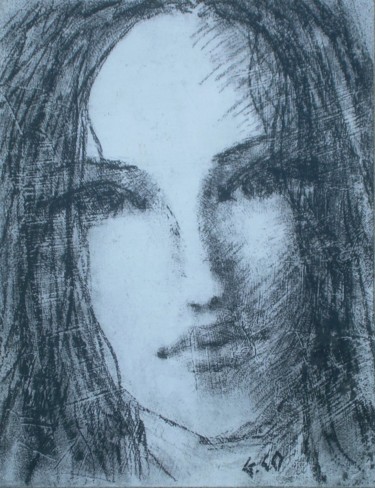 "Visage" başlıklı Resim Gérard Cottereau tarafından, Orijinal sanat, Tebeşir