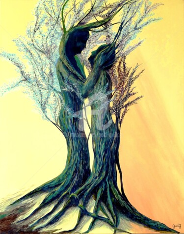 Peinture intitulée "Les Amants Pétrifiés" par Gaïdg, Œuvre d'art originale, Huile Monté sur Châssis en bois