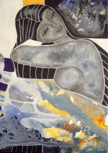 Painting titled "Nuit douce" by Sylvie Oliveri, Original Artwork, Acrylic Mounted on Wood Stretcher frame