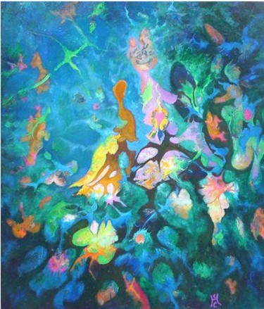 Peinture intitulée "bluenite" par Christophe Challier, Œuvre d'art originale, Huile