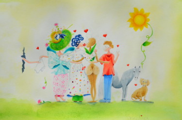 Dessin intitulée "Nos bons jours" par Rosyline, Œuvre d'art originale