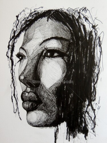 Dessin intitulée "portrait 3" par Laurent Chabrillat, Œuvre d'art originale, Marqueur