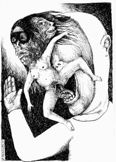 Quand Fantomas tique Zeichnungen mit dem Titel "Quand Fantomas tique" von Patrick Jannin, Original-Kunstwerk, Tinte