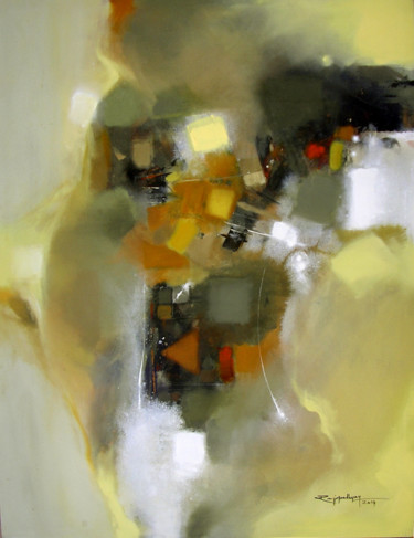 Painting titled "Abstract composition" by Jeevan Rajopadhyay, Original Artwork, Acrylic