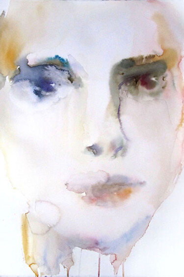 绘画 标题为“Près du visage” 由Sylvia Baldeva, 原创艺术品, 水彩