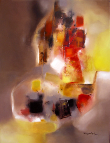 Painting titled "Abstract composition" by Jeevan Rajopadhyay, Original Artwork, Acrylic